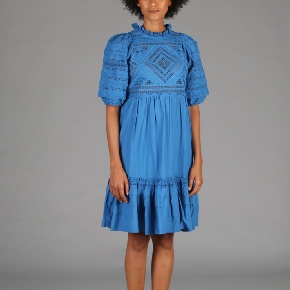Sea New York- Blue “Talitha” Half Puff Sleeve Cut Out Mini Dress